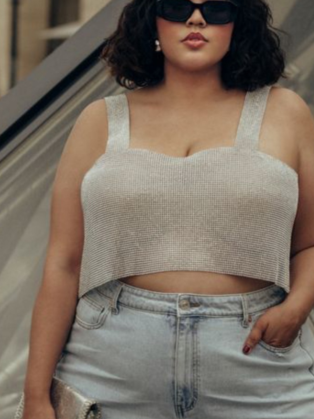 GabiFresh GF Chain Crop Top Womens Size 0 Silver Mesh Rhinestone Party NWT FTF